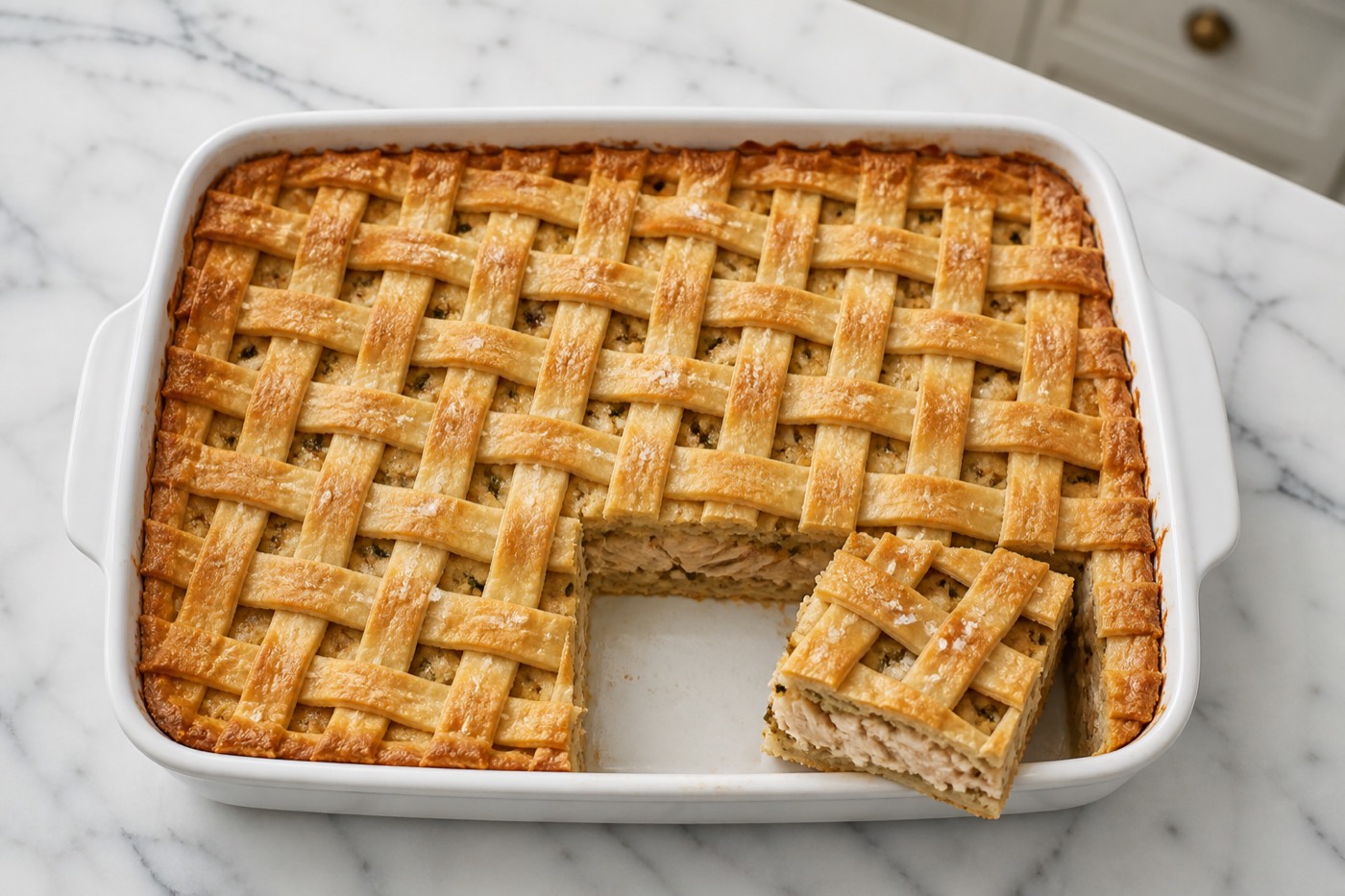 Sunday Supper Under Lattice, photographed on white marble in the A More Perfect Supper kitchen