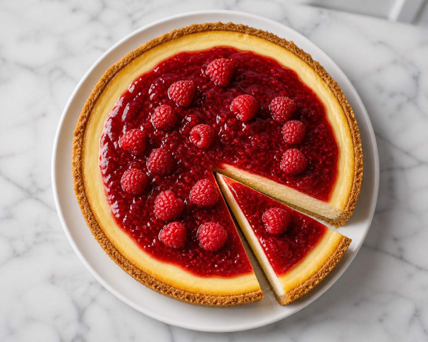 The Cheesecake Standard, photographed on white marble in the A More Perfect Supper kitchen