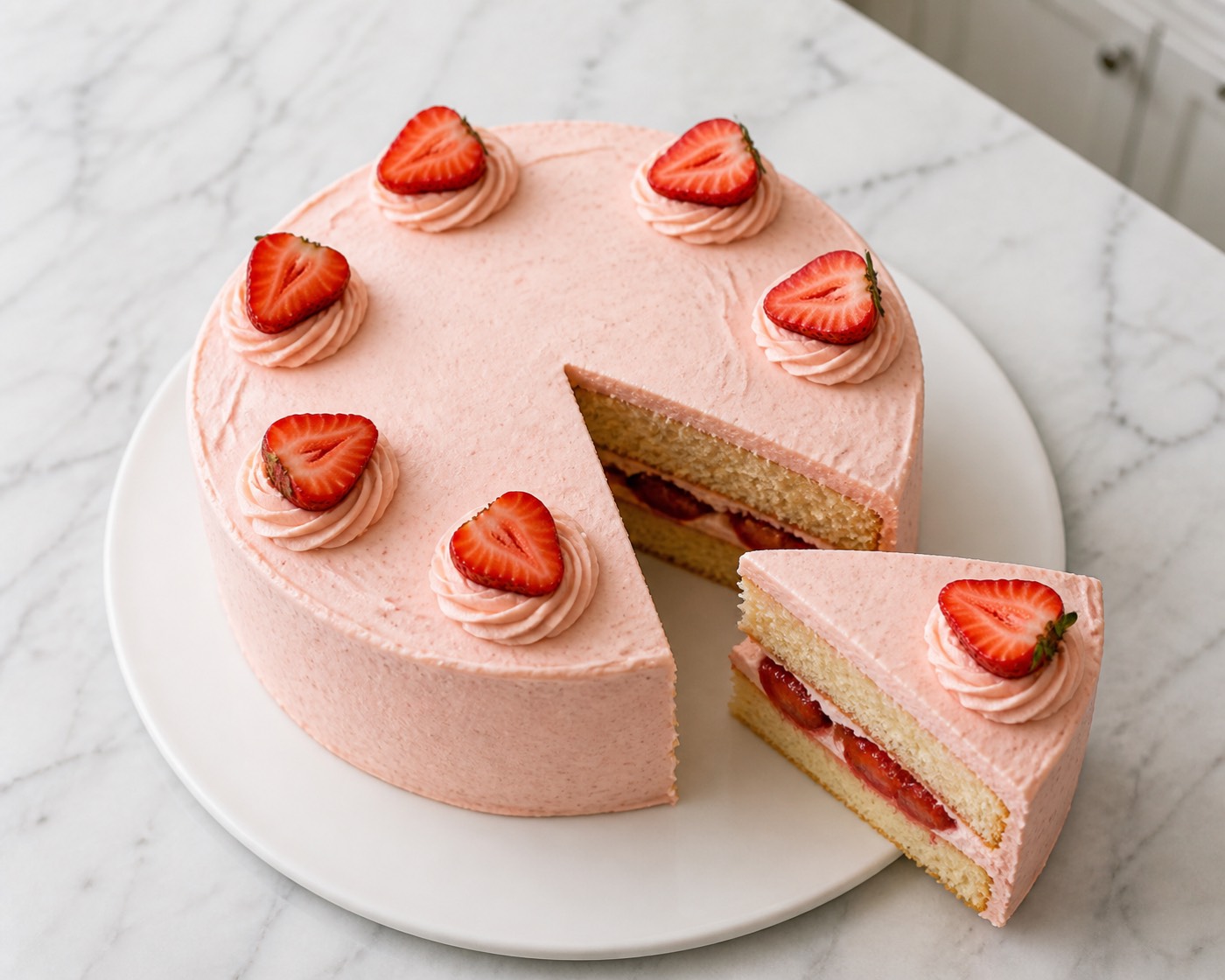 Cupid's Strawberry Campaign, photographed on white marble in the A More Perfect Supper kitchen