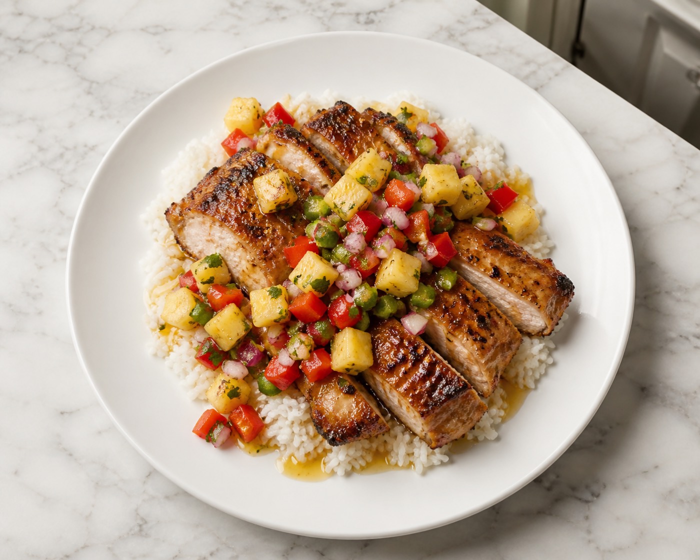Chili-Lime Grill Night, photographed on white marble in the A More Perfect Supper kitchen