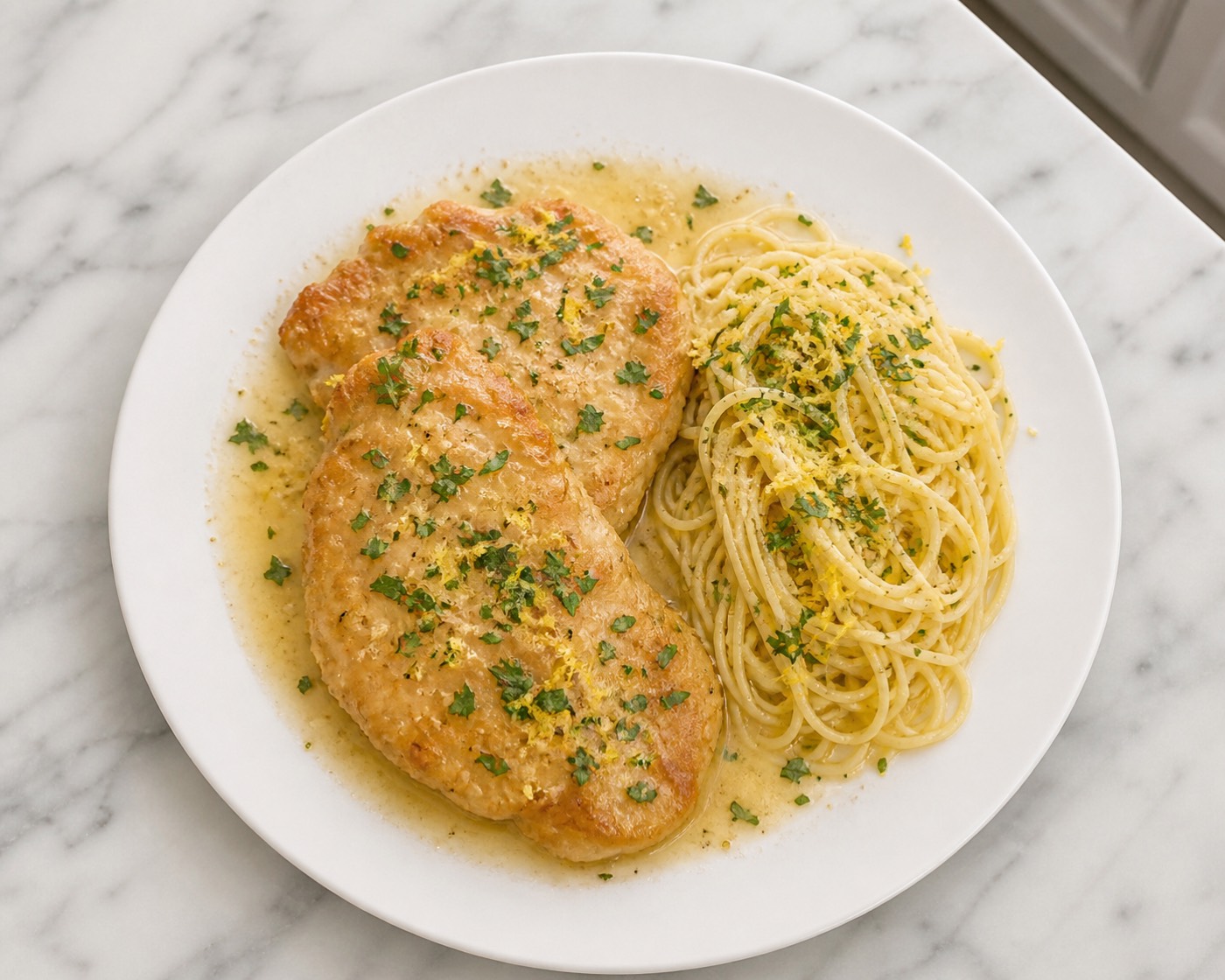 The Lemon Butter Brief, photographed on white marble in the A More Perfect Supper kitchen