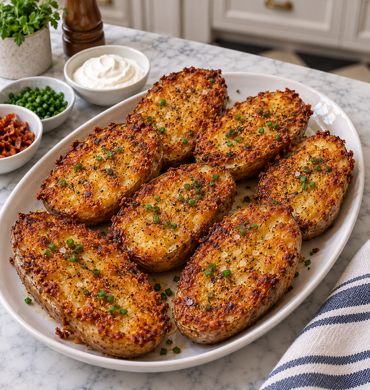 Parmesan-crusted roasted potato halves with crisp golden cheese crusts